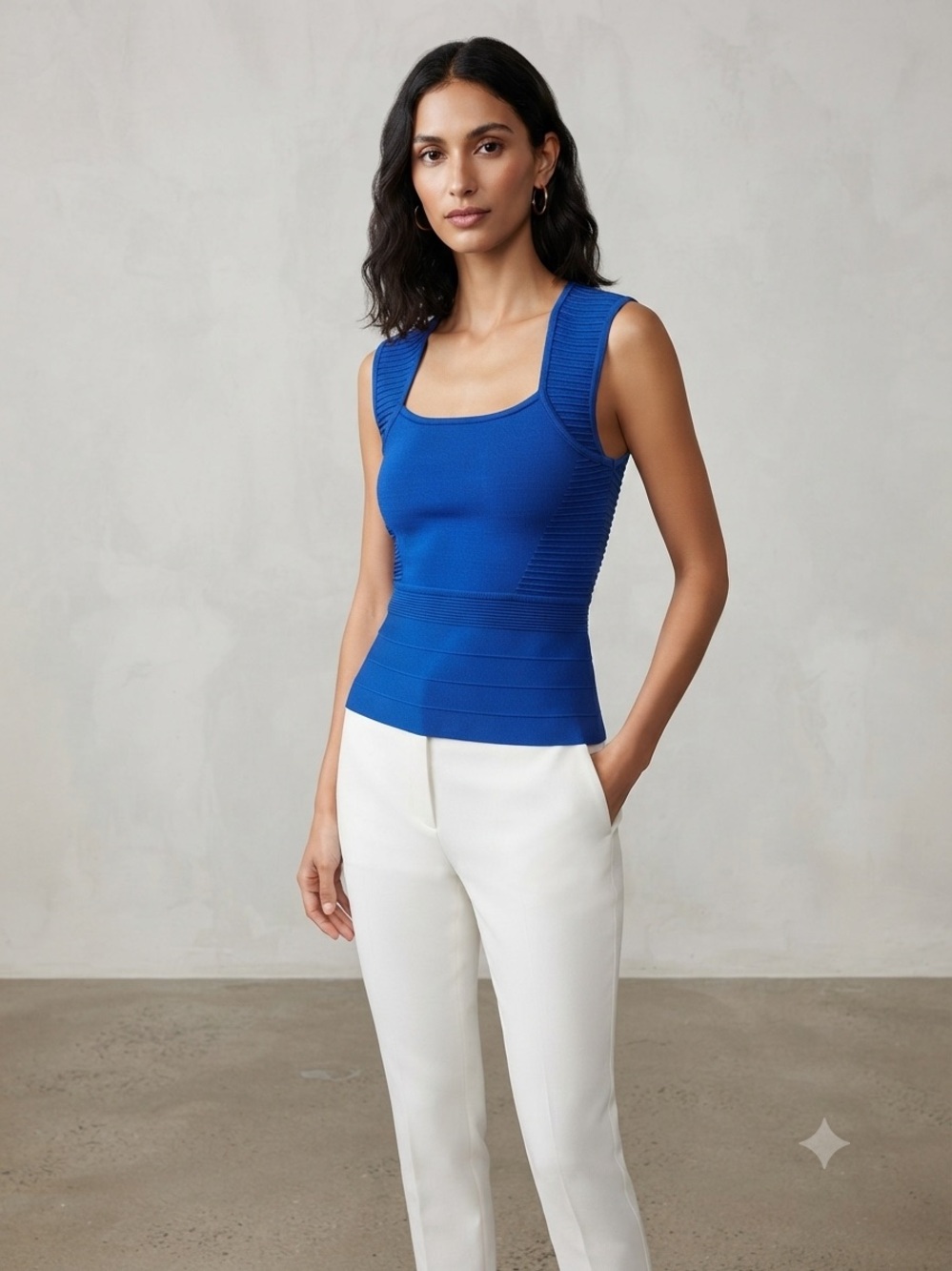 Cache Royal Blue Ribbed Square-Neck Tank - Picture 1 of 4